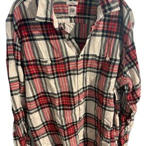 GAP Men's Red and Green Plaid Button Down Shirt